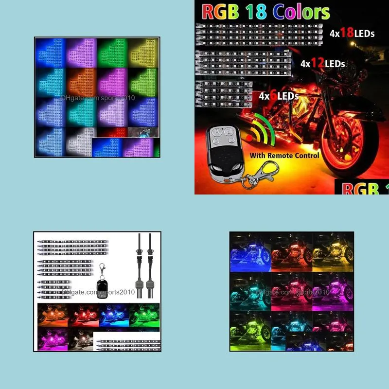 Motorcycle LED Light Kit RGB Multi-Color Accent Glow Neon Strips with Remote Controller for Harley Motor Bike