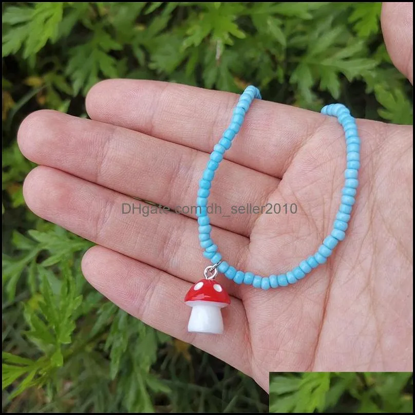 pendant necklaces handmade beaded chain mushroom necklace women stylish short choker wholesale jewelry 3402 q2