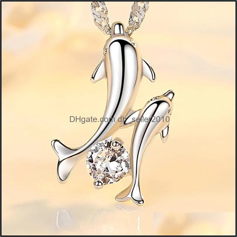 925 sterling silver new woman fashion jewelry crystal zircon  dancing pendant necklace length 45cm