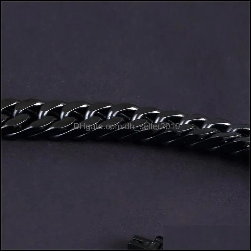 15mm hip-hop 316l stainless steel black color cuban curb chain gift bracelet bangle mens boys link bracelets 7-11