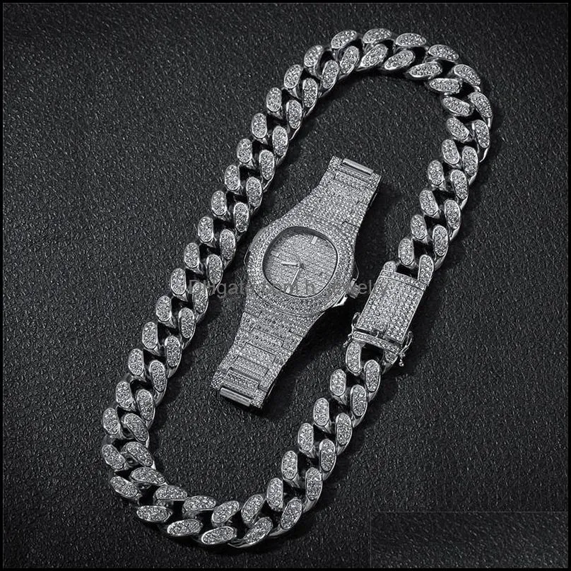 Charm Bling Cuban Chain Fashion Hip Hop Tennis Chains Jewelry Pendant Rhinestone Necklaces Bracelet Watch for Men Women