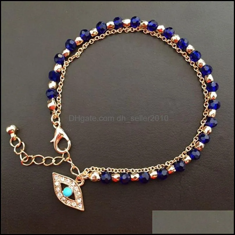 lucky fatima hamsa hand blue evil eye charms bracelets & bangles multilayer beads turkish jewelry for women 641 k2