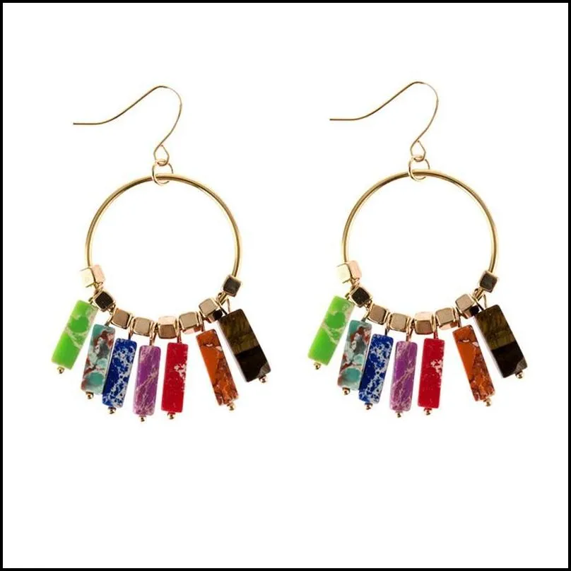 dangle & chandelier chakra natural stone earrings women bead tassel ring ear hook drop giftdangle