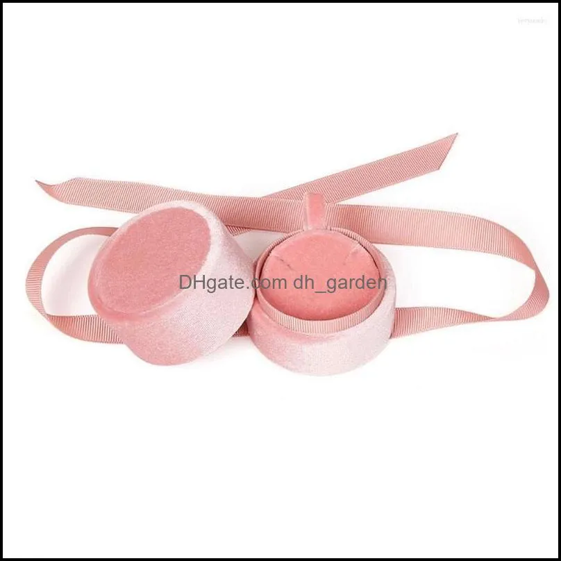 Jewelry Pouches Pink Velvet Round Bowknot Box For Wedding Engagement Ring Earrings Necklace Bracelet Packaging Display 1Pcs