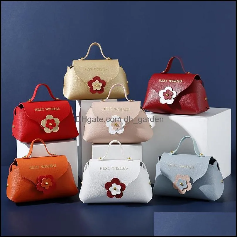 jewelry pouches bags 1pc pu leather mini portable handbag gift flower letters favor packaging wedding party christmas candy box brit22