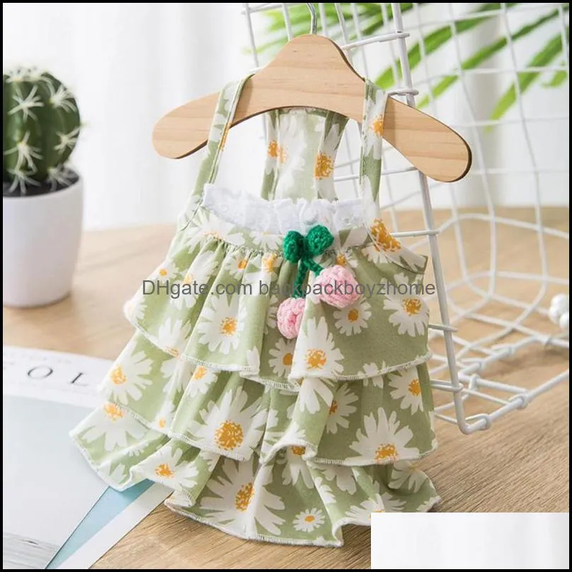 Cute Pet Skirt Cherry Decoration Comfortable Breathable Cats Pleated Dress For Summer Cat Kitten Clothes Accessories Costumes