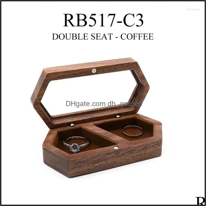 Jewelry Pouches Presentation Box Travel Case Walnut Wood Engagement Ring Earring Stud Holder For Ceremony Wedding Proposal