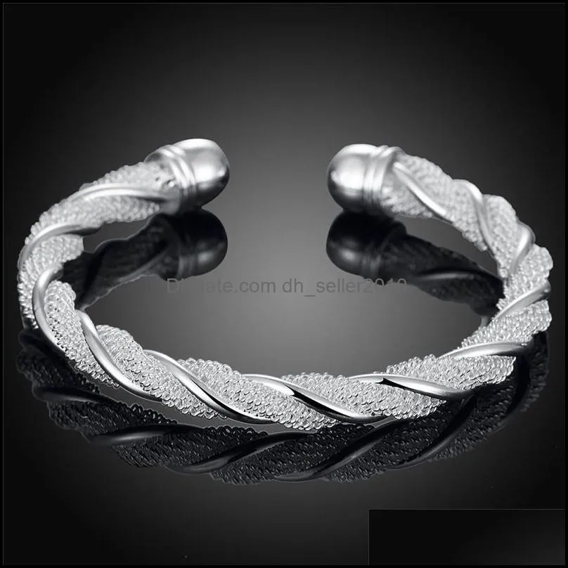 925 silver sterling for women man mesh wide braided bracelet bangle chain wristband jewelry bijoux punk jewelry 1246 t2
