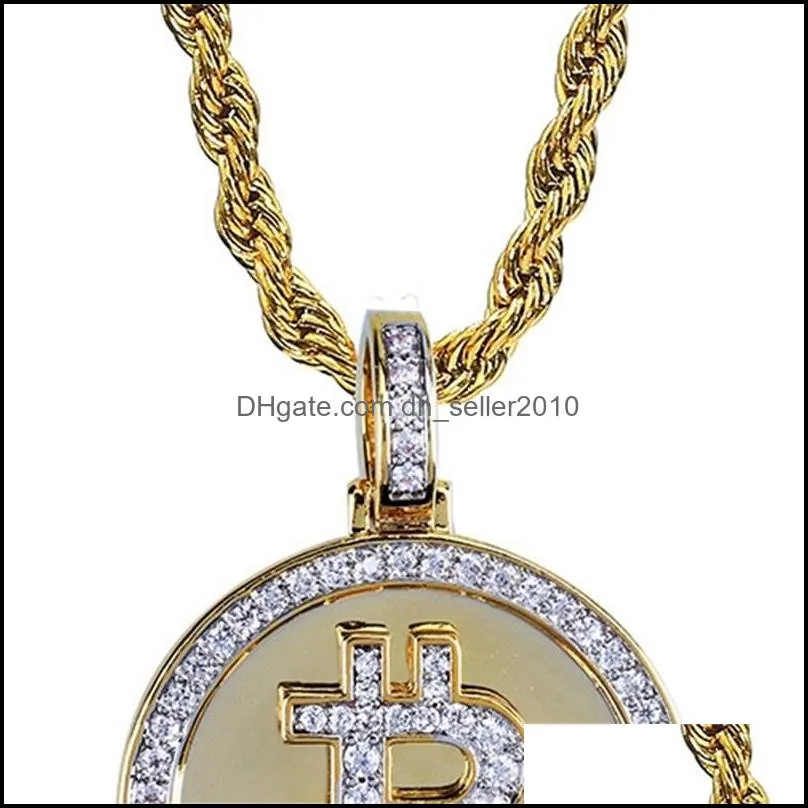 hip hop jewelry iced out coin pendant necklace gold chain for men zircon pendant mens necklace