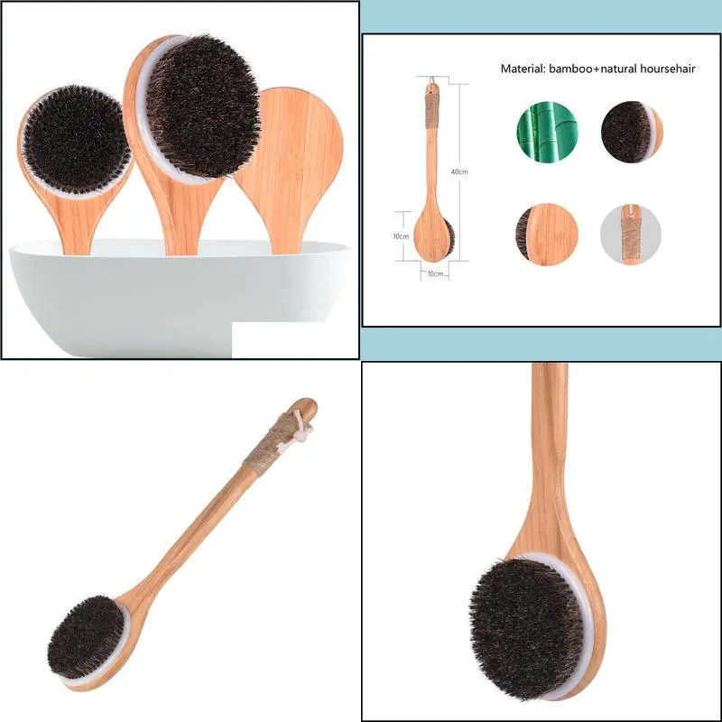 long handle horsehair body brush perfect for dry skin bath shower brush bamboo handle rub back brush