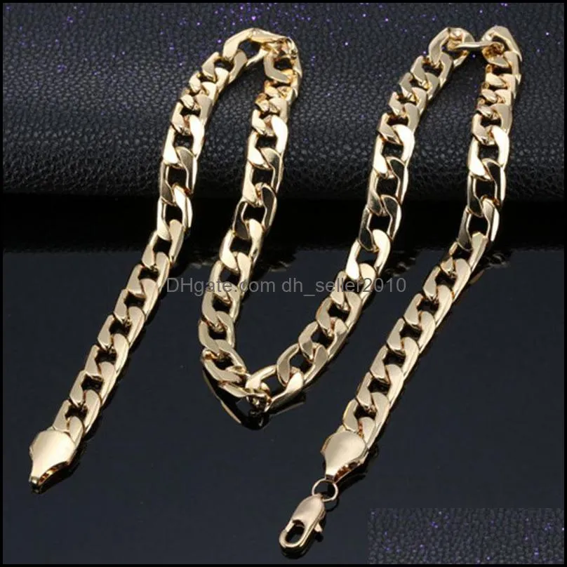 18k men`s gold plated chunky necklaces chains 18k real plated necklace 5mm 55cm 22inch