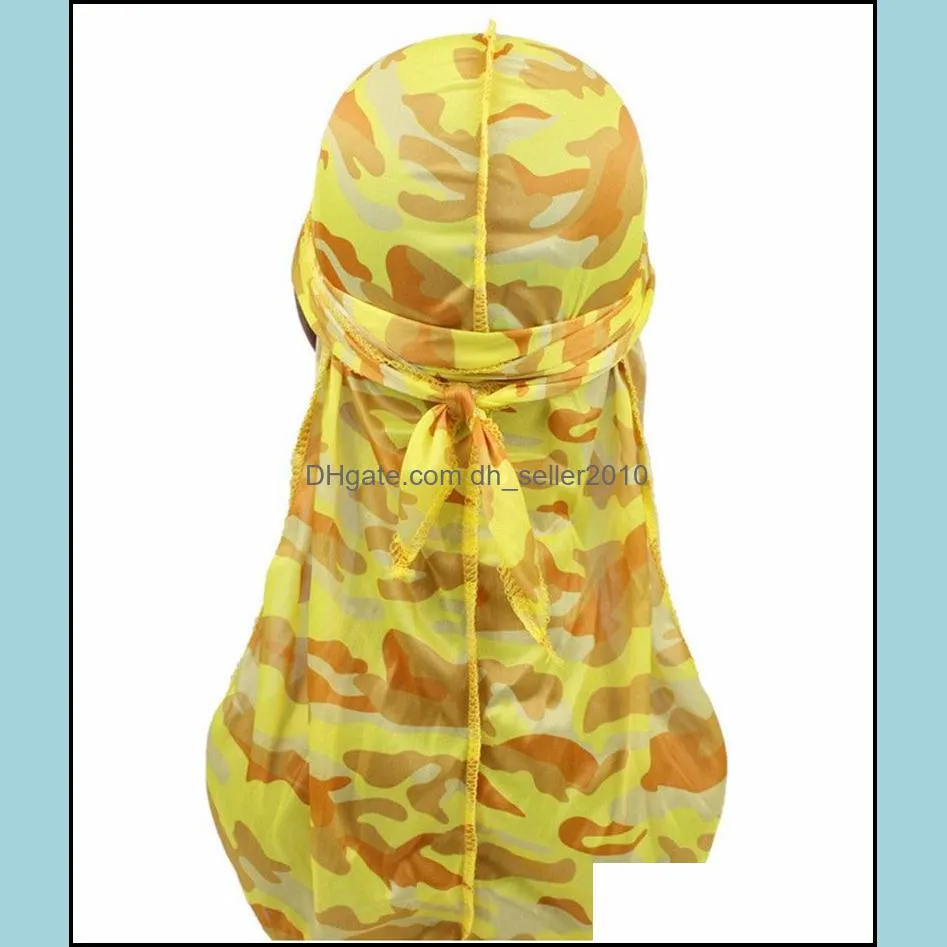 miltary camouflage silky durag cap colorful premium 360 waves long tail silky durags hiphop caps