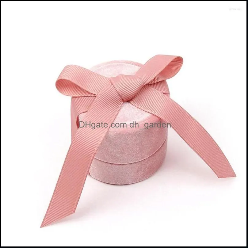 Jewelry Pouches Pink Velvet Round Bowknot Box For Wedding Engagement Ring Earrings Necklace Bracelet Packaging Display 1Pcs