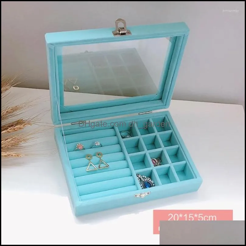 jewelry pouches 2022 est variety velvet carrying case with glass cover ring display box tray holder storage organizer