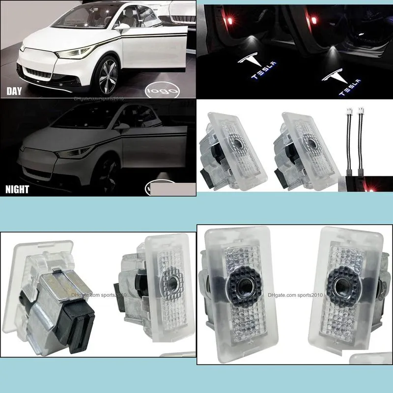 LED Puddle Door Lights Car Logo Projector Door Step Welcome Lights for Tesla Model 3 S X