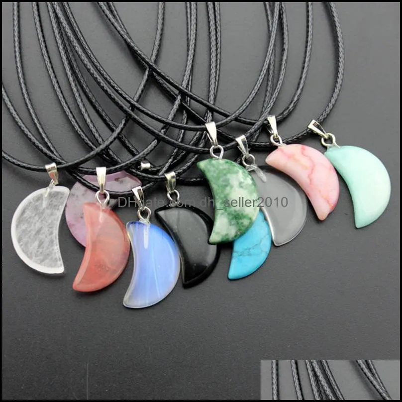 rope leather necklaces statement jewelry cheap healing new crystals heart moon natural stone pendants stone necklace 103 k2