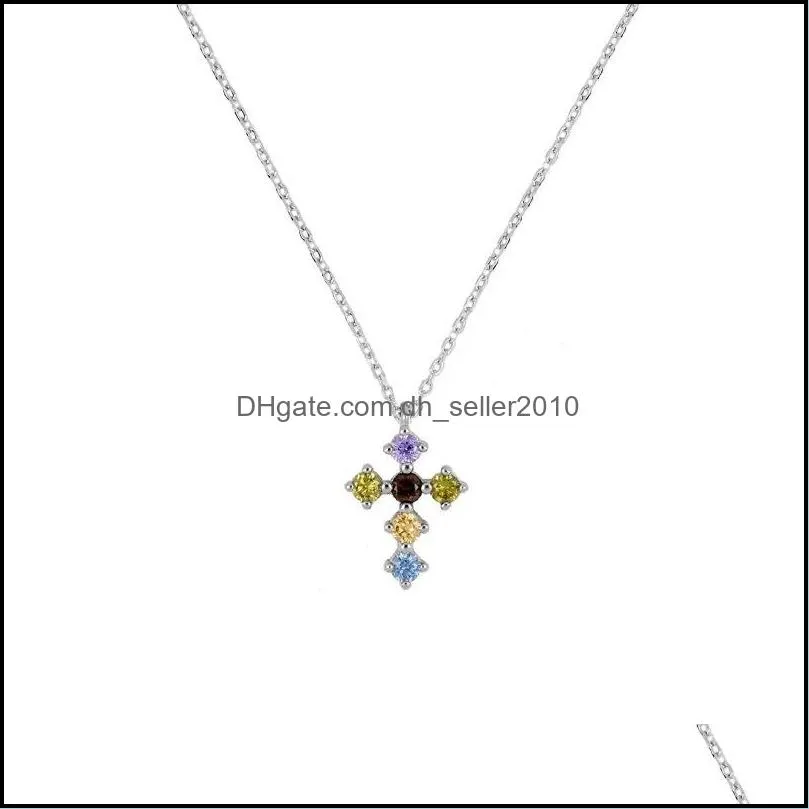 925 sterling silver necklace for women cross colored zircon pendant necklaces chain female jewelry gold color collares