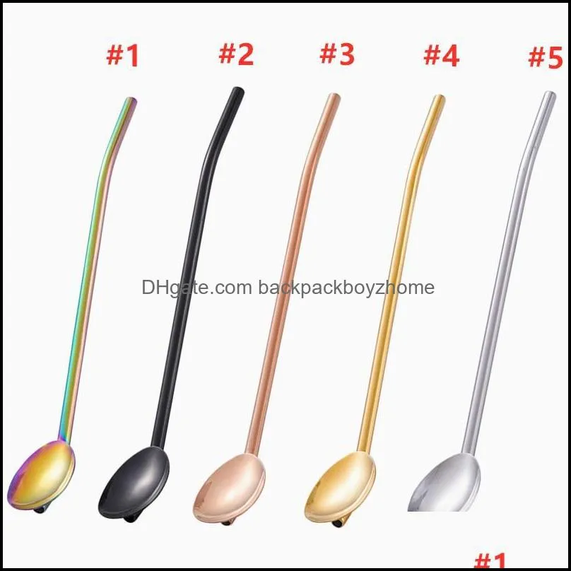304 Stainless Steel Filter Straw Summer Cold Drinking Straw Spoon Creative Coffee Mixing Spoons Bar Kitchen Tool 5 Colors