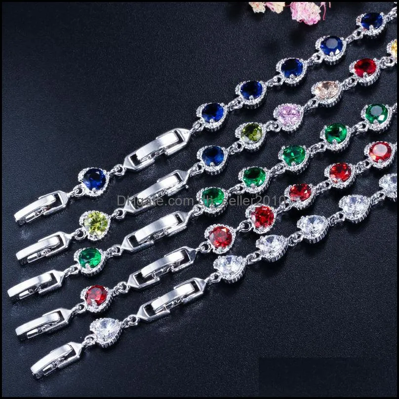 5 colors for options white gold plated charm bracelets round cz heart braclet for girls women party wedding nice gift 3735 q2