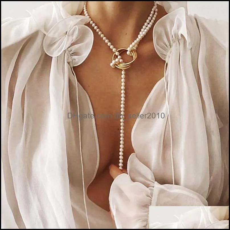vintage imitation pearl wrap geometric metal necklace long pendant for women wedding party portrait coin necklaces jewelry gift 849 b3