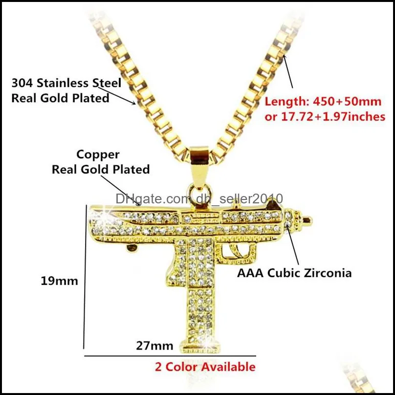 hip hop gun pendant necklace 18k gold silver plated iced out cz diamonds charm pendant cuban chain