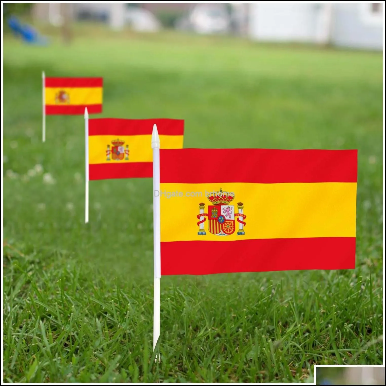 Banner Flags Spain Mini Flag Hand Held Small Miniature Spanish On Stick Fade Resistant Vivid Colors 5X8 Inch With Solid Pole S Brhome