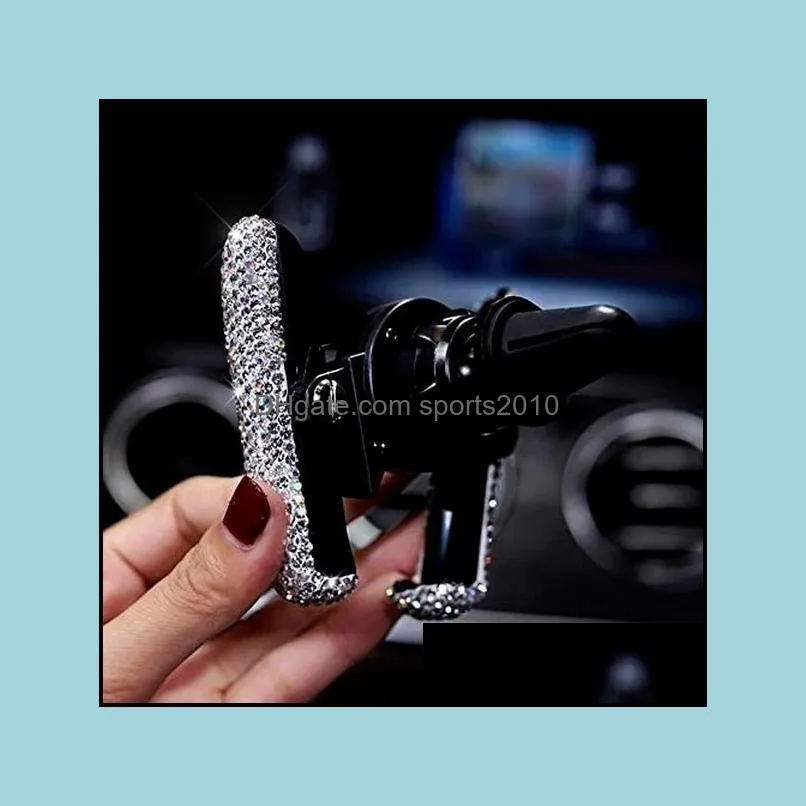Bling Car Phone Holder Mini Car Dash Air Vent Automatic Phone Mount Universal 360ﾰAdjustable Crystal Auto Stand Phone Holder Accessories for Women and