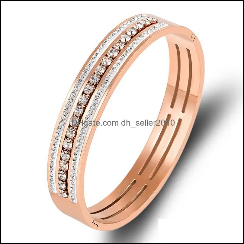 fashion bangle ornament wholesale titanium steel diamond bracelet womens wide face stainless bracelets clasp silver rose gold