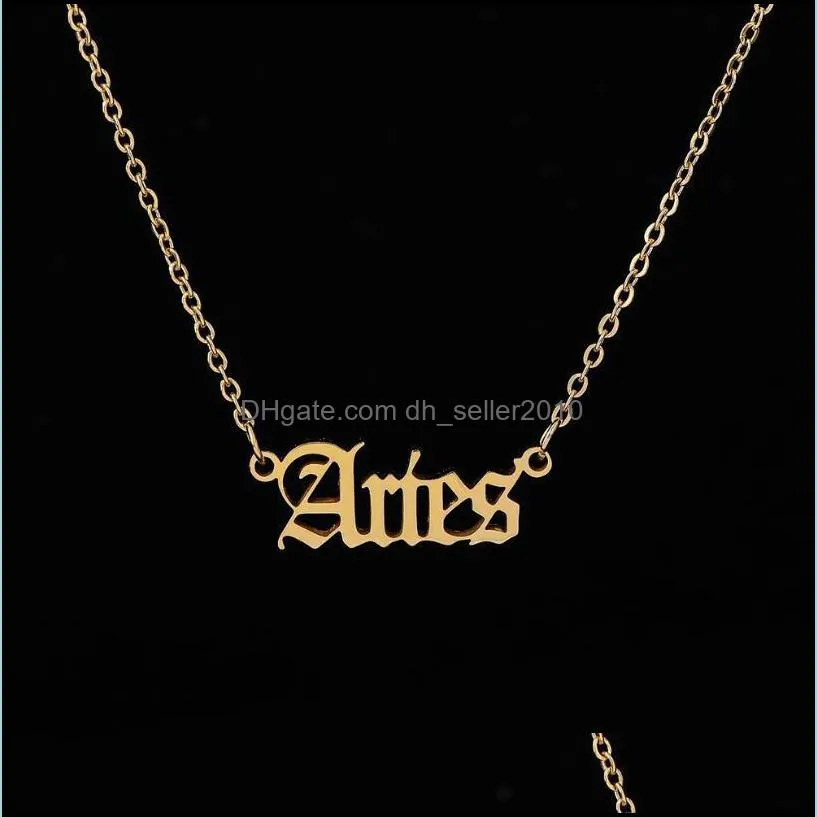 personalized gold letter zodiac necklace constellation necklaces custom stainless steel old english necklace birthday jewelry gifts 414