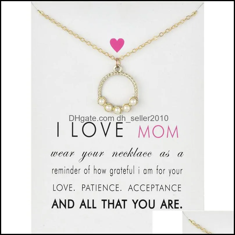 i love mom circle pendant choker necklaces with card gold silver cz chain necklaces for women fashion jewelry for mother`s day gift 819