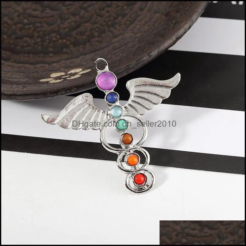 wholesale natural crystal gemstone pendant seven chakra religious pendants alloy inlaid gemstone 012 174 r2