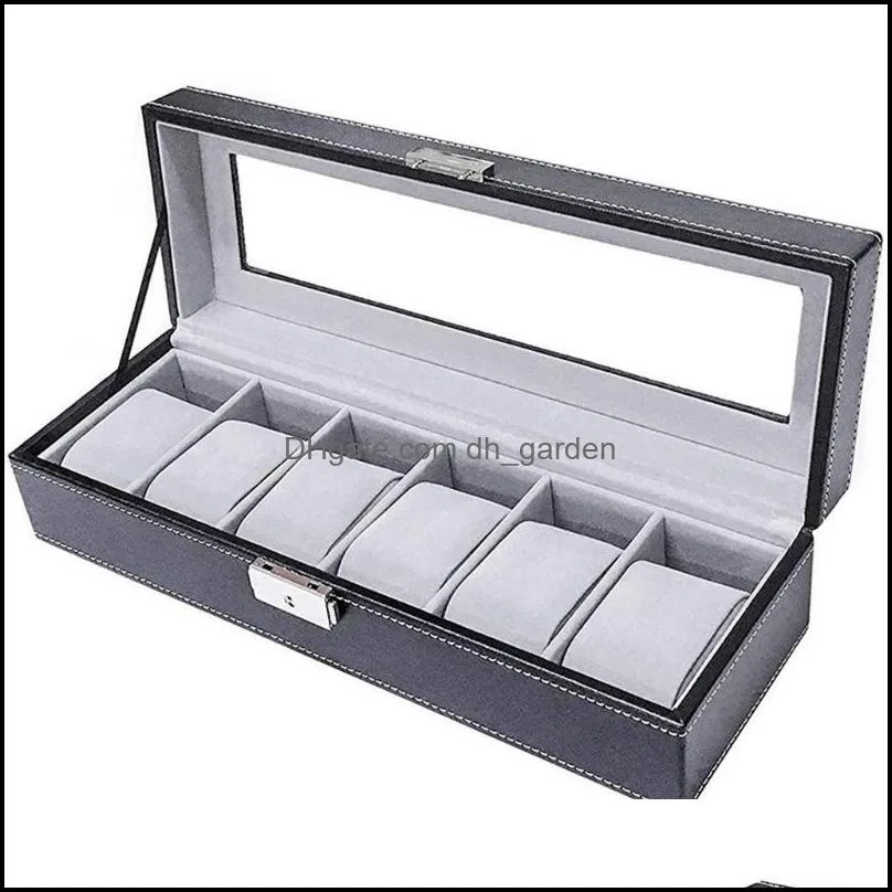 Jewelry Pouches Bags 6 Slot Leather Watch Box Display Storage Glass Black Brit22