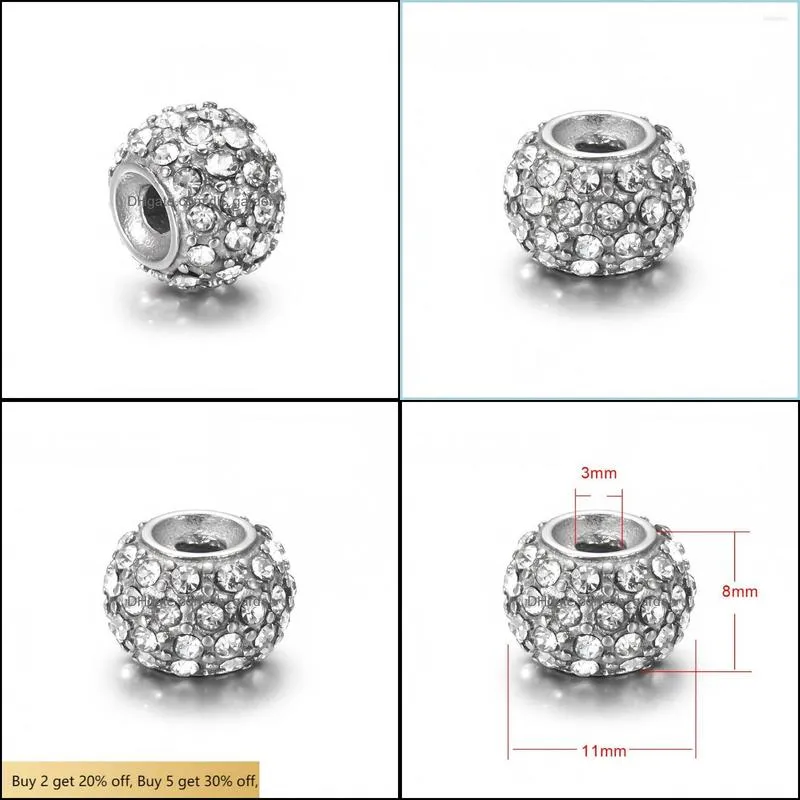 see pic Stainless Steel Drum Bead White Zircon 3mm Spacer Beads Metal Charms Accessories DIY Bracelet Jewelry Makingsee pic see picsee pic