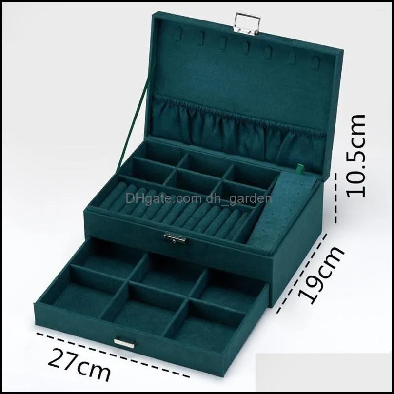 Jewelry Pouches Velvet Green Stud Organizer Retro Style Ring Necklace Makeup Storage Box Cases Watch With Lock Gift