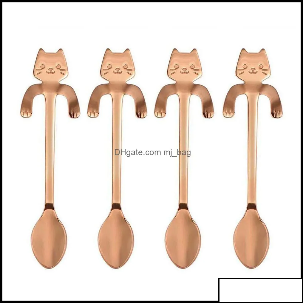 spoons flatware kitchen, dining & bar home garden 4pcs stainless steel mini cat kitten for coffee tea dessert drink mixing milkshake spoon