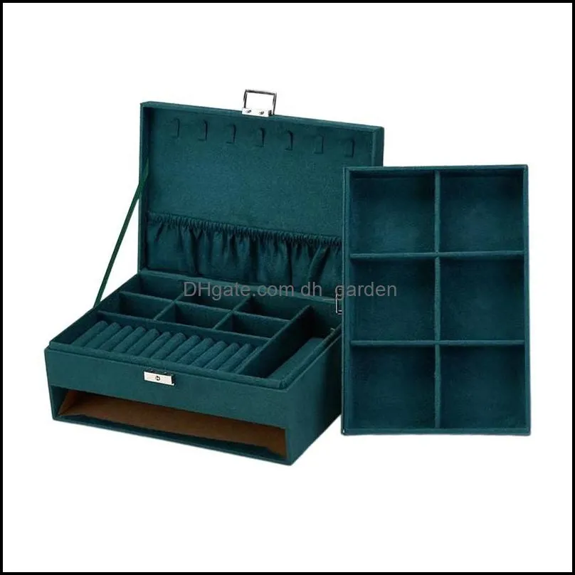 Jewelry Pouches Velvet Green Stud Organizer Retro Style Ring Necklace Makeup Storage Box Cases Watch With Lock Gift