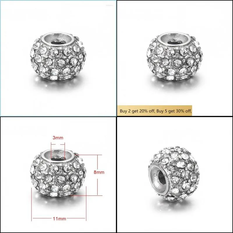 see pic Stainless Steel Drum Bead White Zircon 3mm Spacer Beads Metal Charms Accessories DIY Bracelet Jewelry Makingsee pic see picsee pic