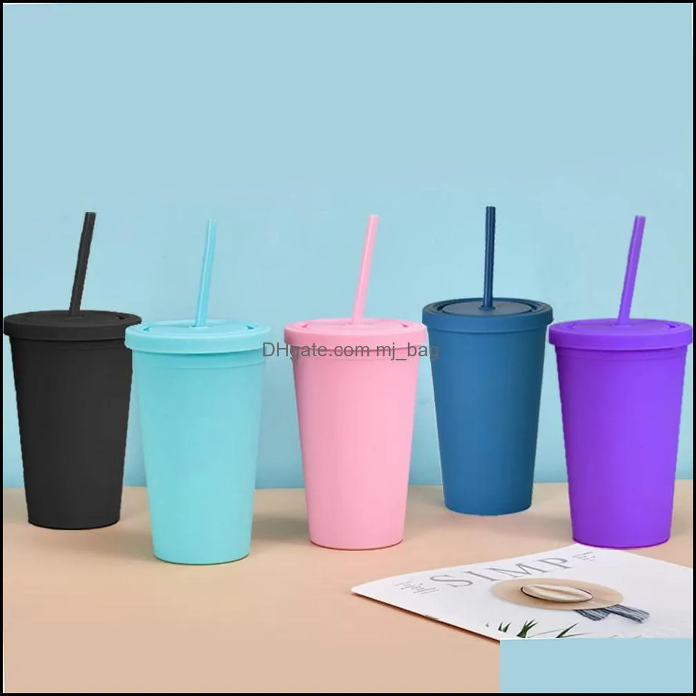 mugs tumblers with lids and sts.16 oz pastel colored plastic acrylic travel cups.double wall insated matte reusable bk for smoothie i