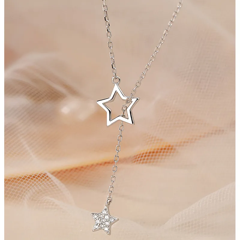 christmas gift 925 sterling silver cute shiny star choker drop charm necklaces charming woman wedding party birthday jewelry necklaces aliexpress