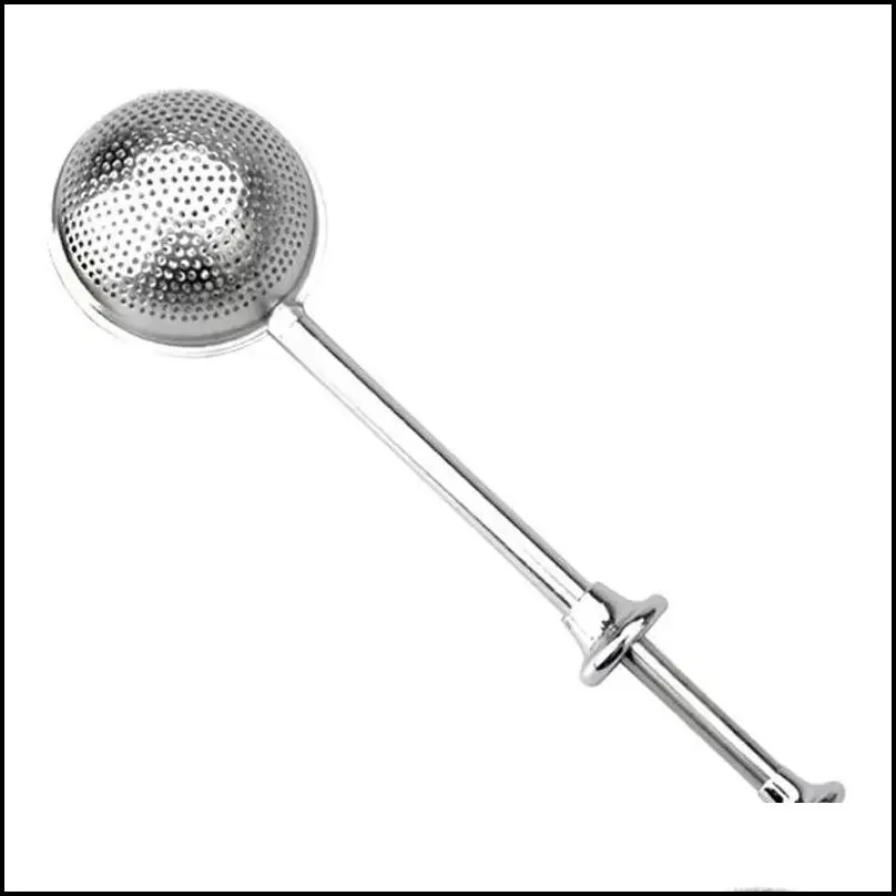 Tea Strainer Ball Push Teas Infuser Loose Leaf Herbal Teaspoon Strainers Filter Diffuser Home Kitchen Bar Drinkware Stainless 0513