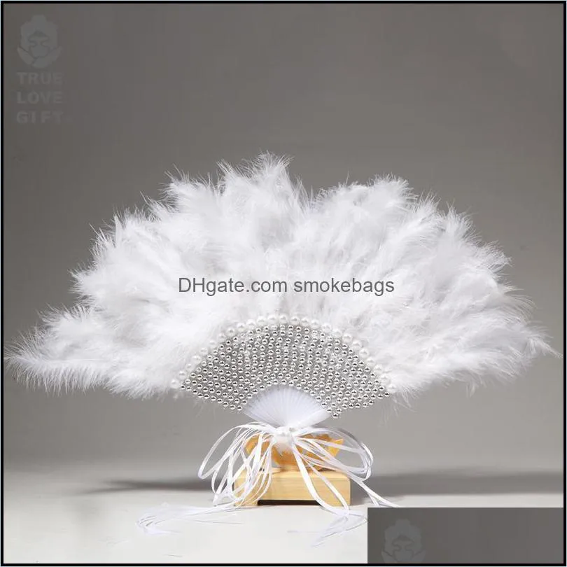 Custom Hand Fans Wedding Lace Feather Fan for Wedding Home Decorative Handmade Fans Bride Decoration Abanicos Para Boda Favors 220608