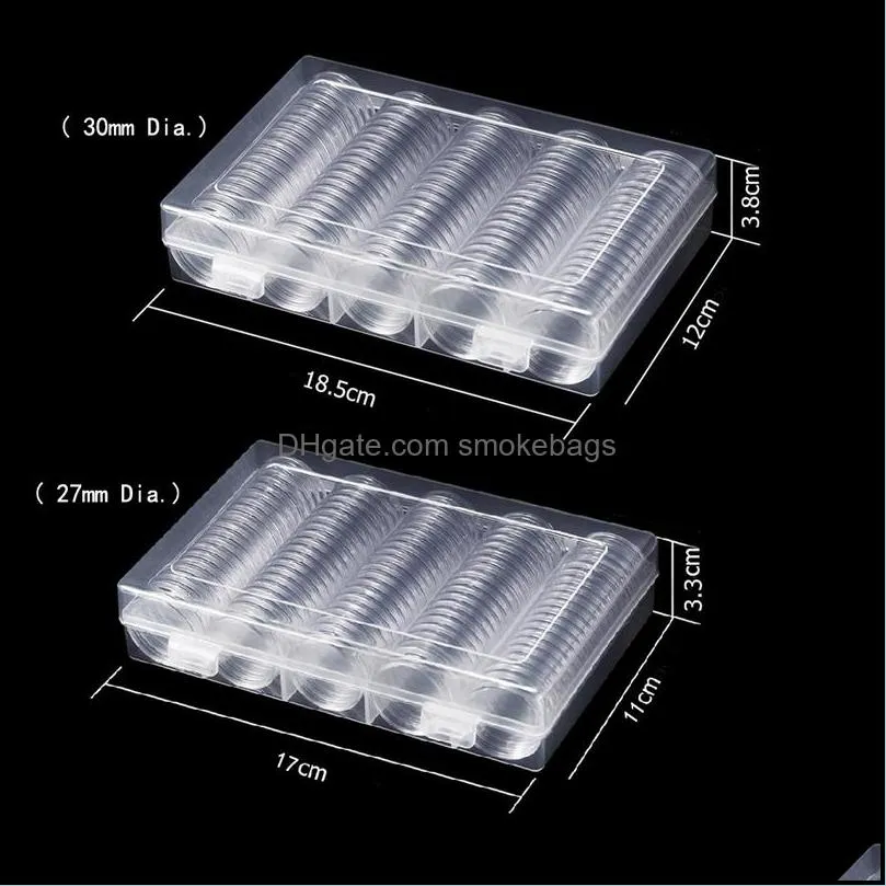 100Pcs Clear Coin Capsule Holder 27mm 30mm Transparent Plastic Round Collectable Medal Storage Box Case Collection Supplies 220212