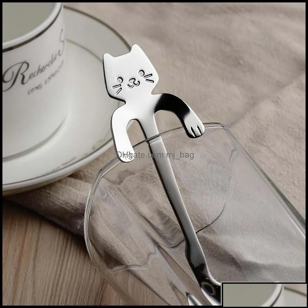 spoons flatware kitchen, dining & bar home garden 4pcs stainless steel mini cat kitten for coffee tea dessert drink mixing milkshake spoon