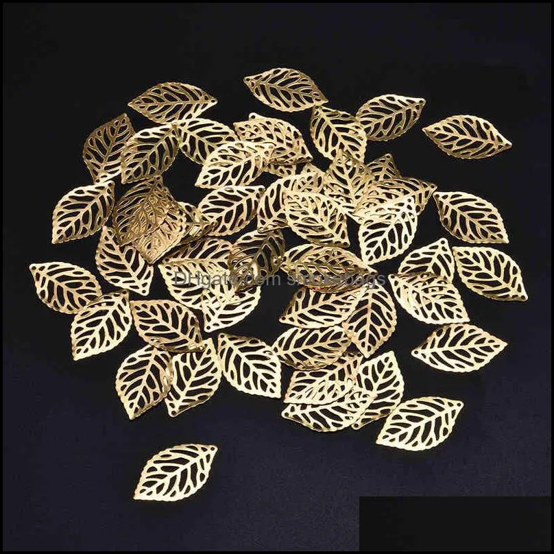 YWXINXI 50Pcs fashion simple leaf filigree metal handicraft jewelry, DIY handmade jewelry pendant costume decoration