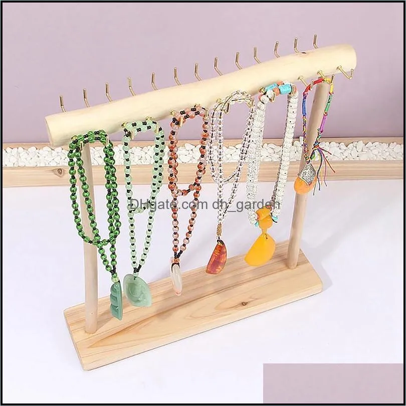 Jewelry Pouches Bags 26 Hook Solid Wood Vintage Necklace Display Stand Earring Pendant Storage Rack Brit22