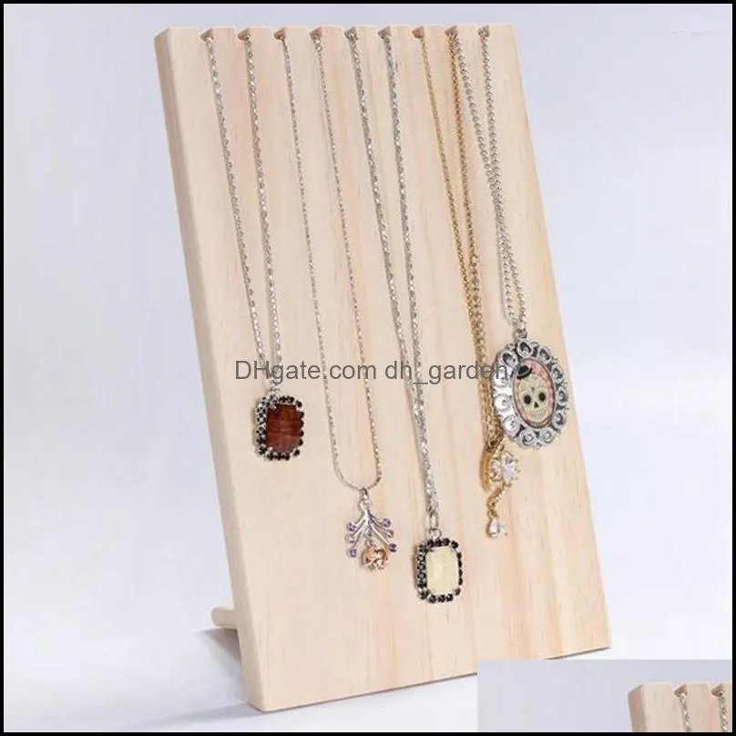 Jewelry Pouches 4 Pcs Necklace Pendant Display Stand Holder Rack 1 Wood Color & 3 Beige