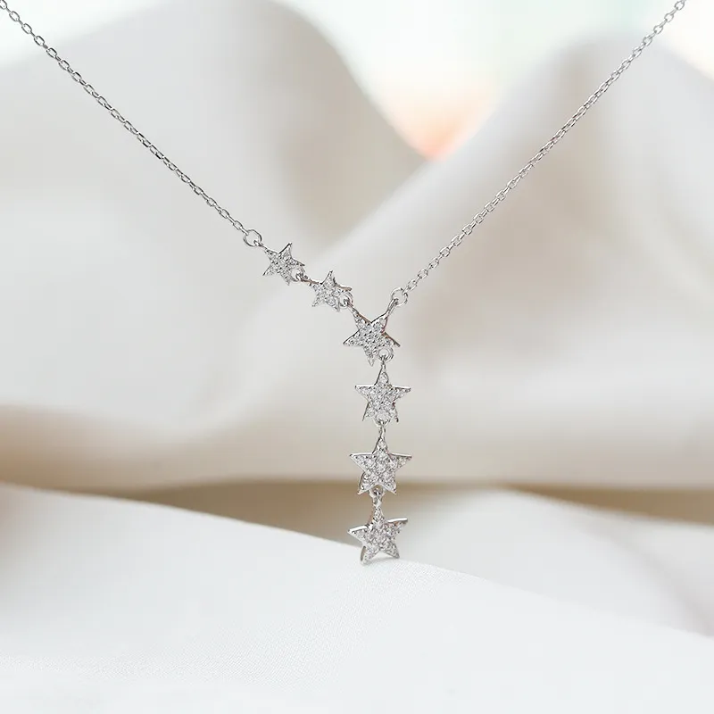 elegant 925 sterling silver shiny zircon star choker silver simple gift for girls necklace women party female fine jewelry nk002 necklaces aliexpress