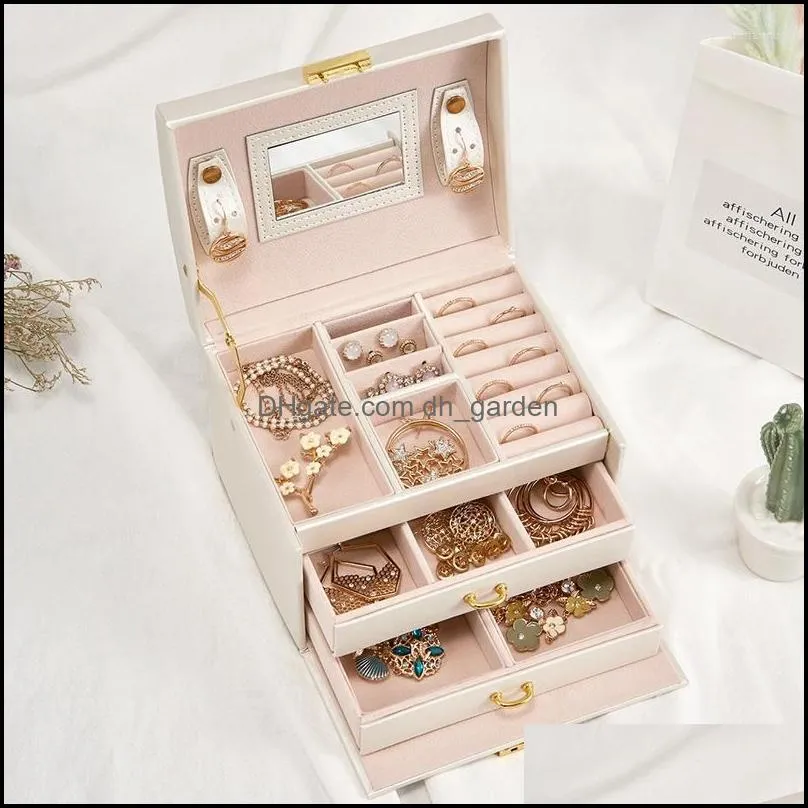 Jewelry Pouches Organizer Large Box High Capacity Casket Makeup Storage Leather Beauty Travel