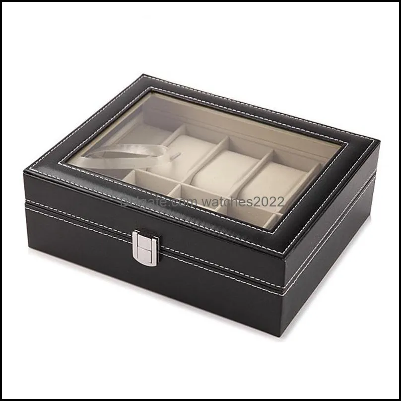 2/6/10/12 Slots PU Leather Watch Storage Box Organizer Mechanical Mens Watch Display Holder Cases Jewelry Gift Boxes Case 220701