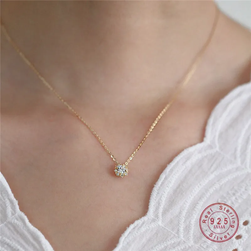 925 sterling silver simple zircon heart pendant clavicle chain necklace women classic fashion 14k real gold plating jewelry necklaces aliexpress